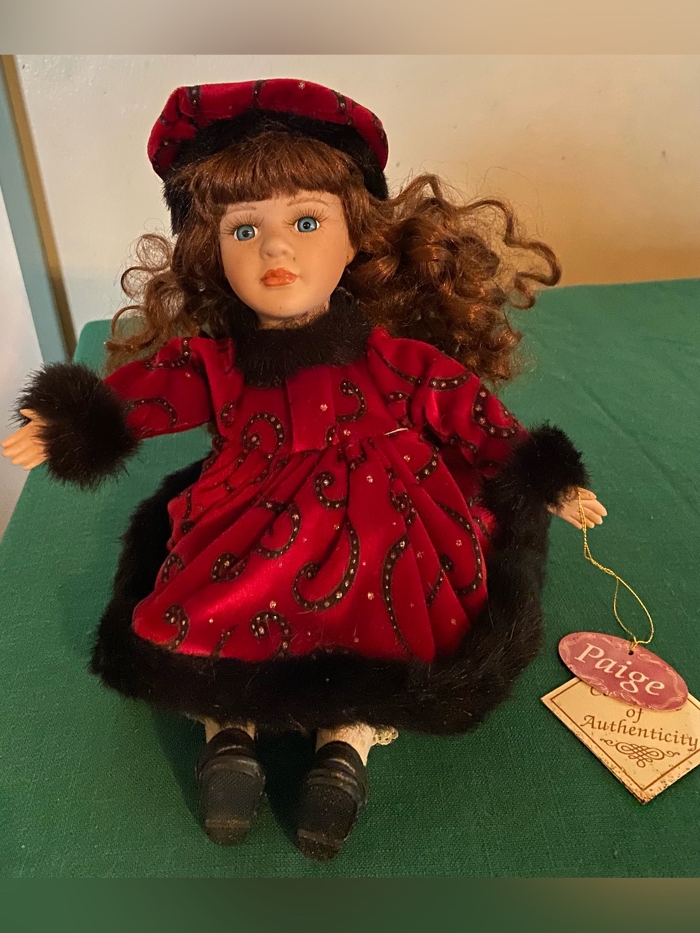 Paige Porcelain Collector Doll in Red Velvet Dress